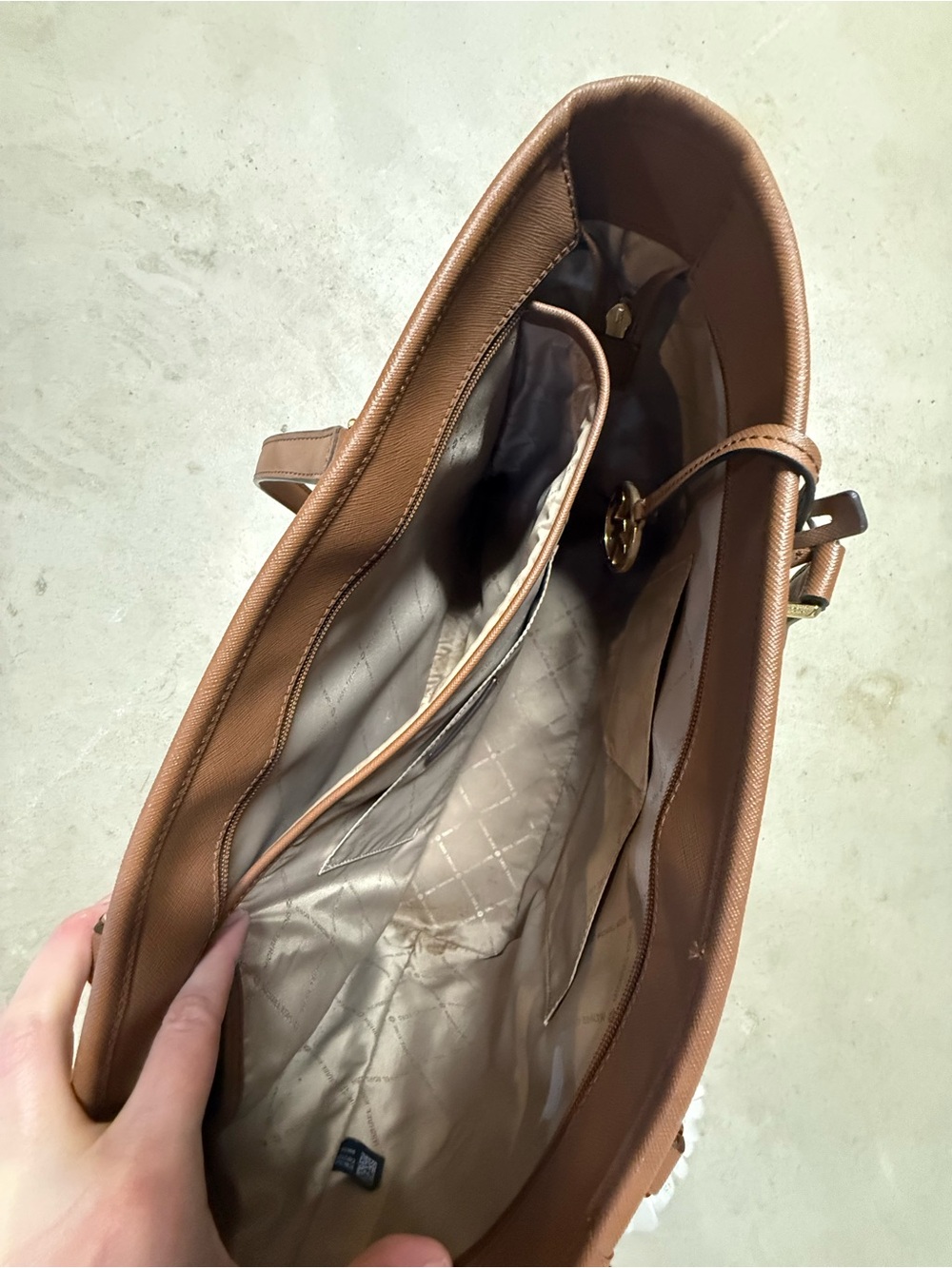 Michael Kors Beige Logo Canvas Tote with Brown Trim - Picture 3 of 6